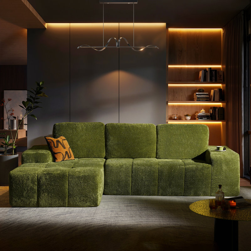 Nathasa 114" Upholstered Boneless Compression Sectional with Soft Starry Fabric, Convertible Sofa Bed for Living Room, Home Theater