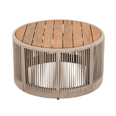 Diannah Patio Woven Rope Coffee Table With Acacia Wood Top
