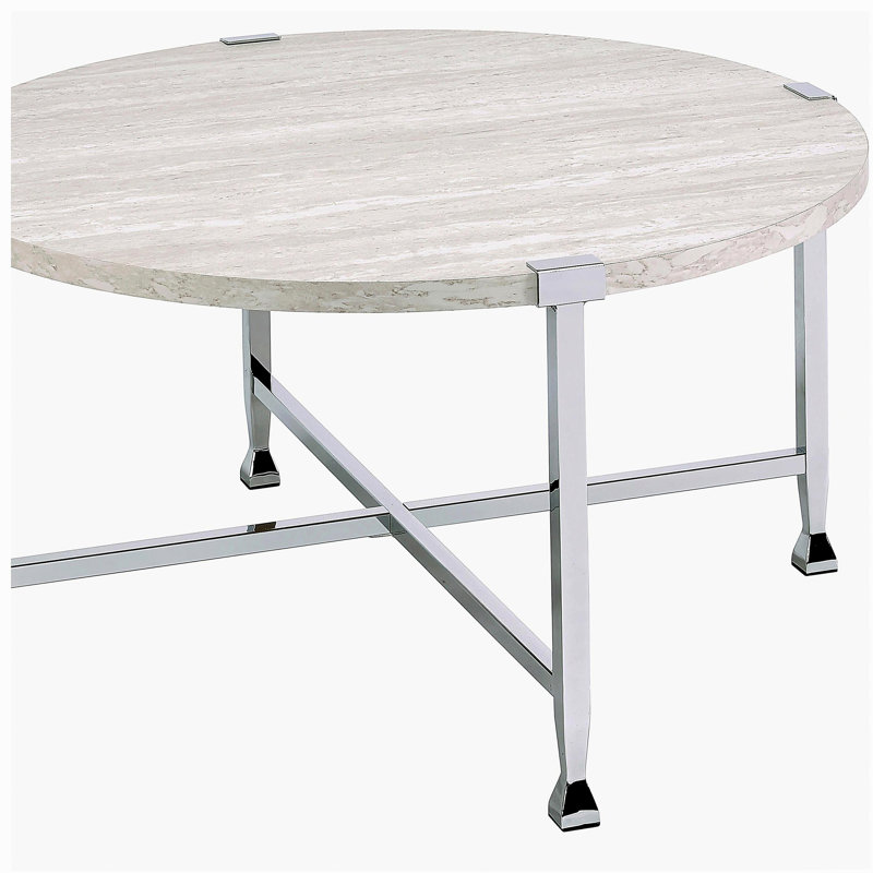 Table basse ronde en chêne blanc et chrome