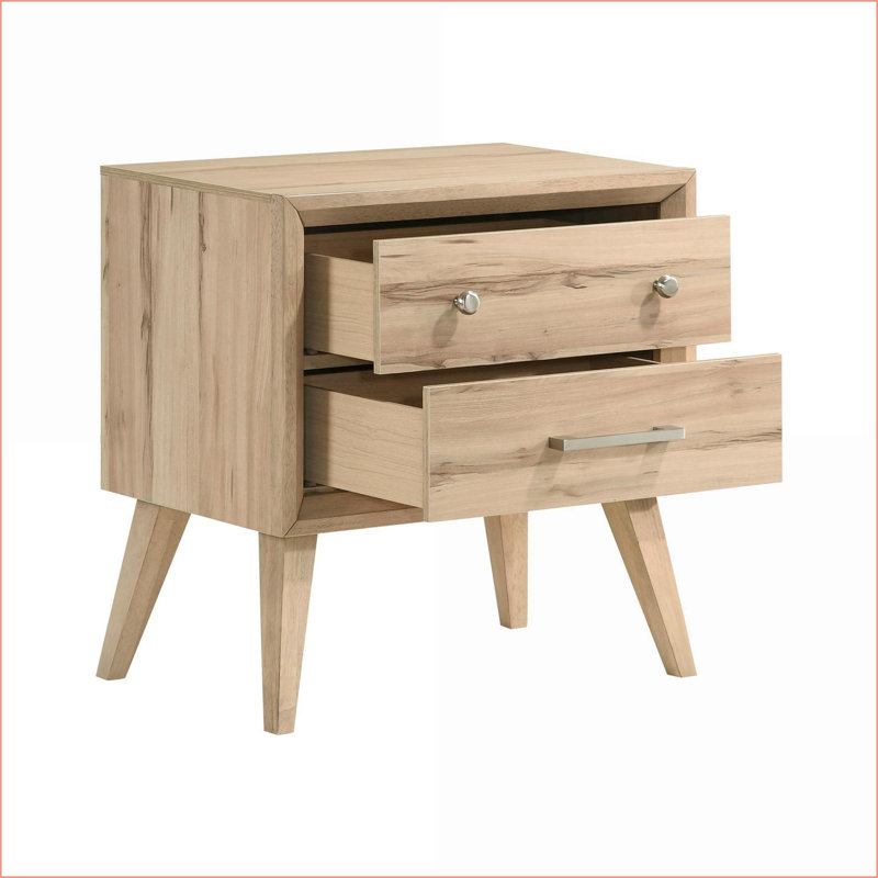 Table de chevet moderne à 2 tiroirs en chêne naturel Mid-Century pour chambre à coucher