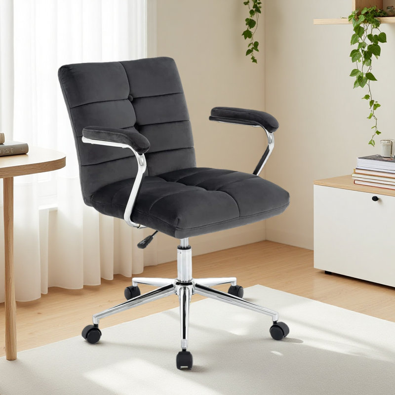 Kundra Home Office Desk Chair, Upholstered Adjustable Swivel Task Chair Gaming Chair With Wheels, For Study Living Room Vanity