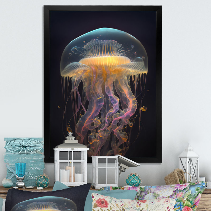 Méduse - reproduction sur toile, Impression noire sur toile encadrée, H 20 po x l 12 po x P 1 po