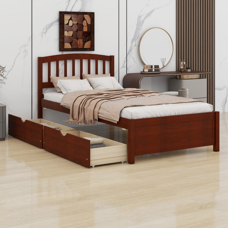 Lit plateforme avec rangement, Noyer