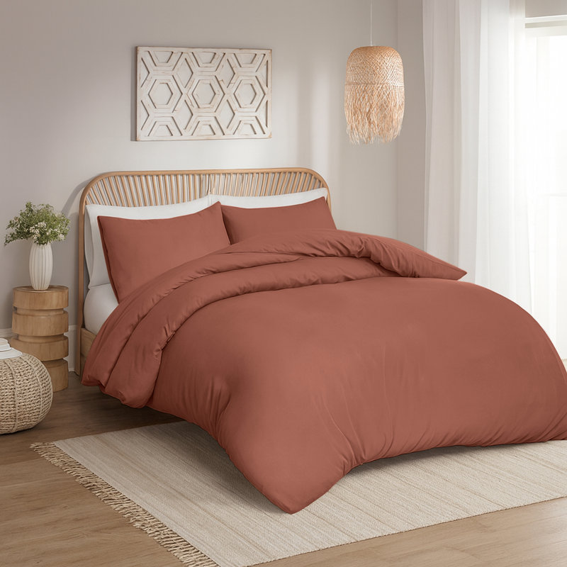 Aspire Homeware Hotel Quality 3 Piece Dyed Duvet Bedding Set with Pillowcases for Soft and Elegant Sleep, Peach
