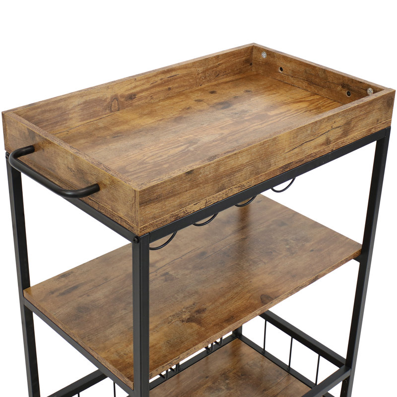 Industrial MDP Rolling Bar Cart with Wine Storage Rack, Brown