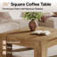 Table basse carrée 39 po, table basse de salon en bois rustique avec pieds robustes, finition naturelle