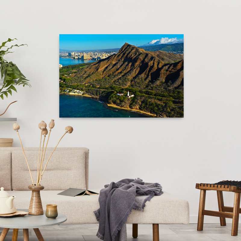 Elevated View Of Diamond Head Lighthouse Diamond Head Honolulu Hawaii USA by Vito Palmisano - Wrapped Canvas Print