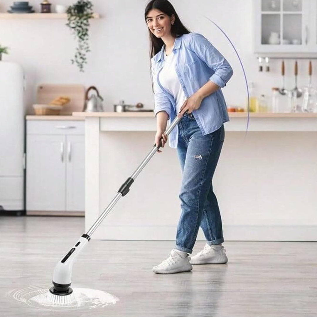 Electric Cordless Spin Scrubber — 9 Interchangeable Brush Heads + Toilet Attachment, 2-speed 400rpm Bathroom Cleaning Brush With 20–120cm Extension Ar