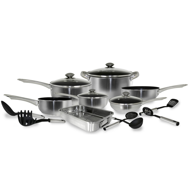 18-Piece Stainless Steel Non-Stick Cookware Set with Glass Lids