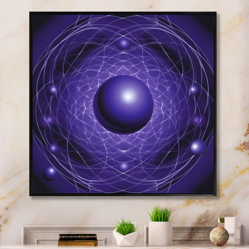 Space Atom Nucleus - mauve foncé - imprimé, H 36 po x l 36 po x P 1,5 po, Cadre flottant noir