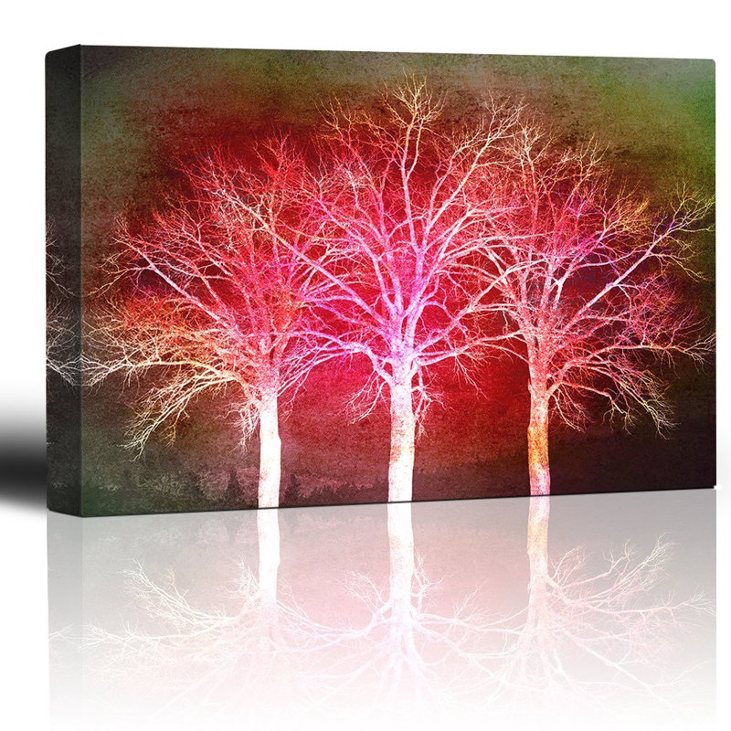 Arbres avec le coucher de soleil derrière eux sur toile, H 16 po x l 24 po x P 1,5 po