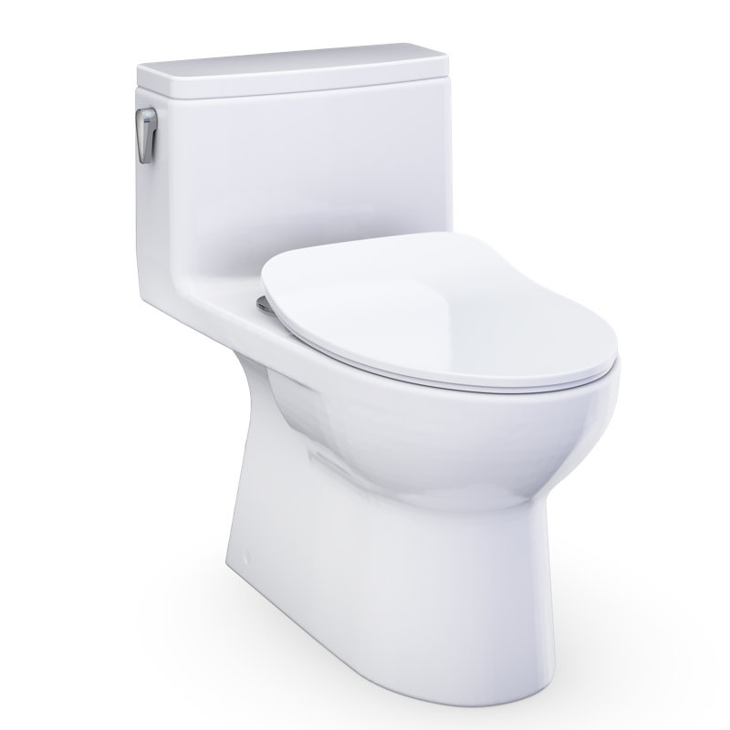 TOTO Redington One-Piece Elongated 1.28 GPF WASHLET+ and Auto Flush Ready Universal Height Toilet with CEFIONTECT and SS234 SoftClose Seat, Cotton White - MS672234CEFG#01