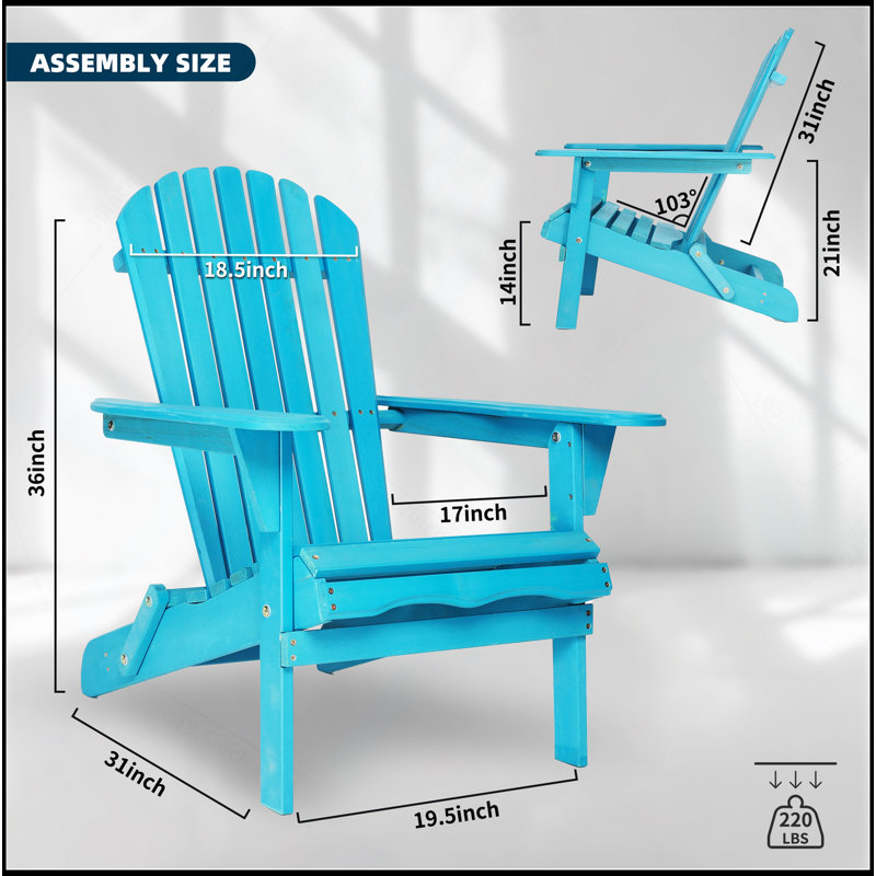Ensemble de 2 chaises de patio en bois massif en bois de cèdre massif pour le jardin, la pelouse et la cour, Bleu clair