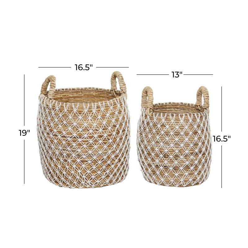 Banana Leaf Handmade String Detail Decorative and Functional Storage Basket with Handles