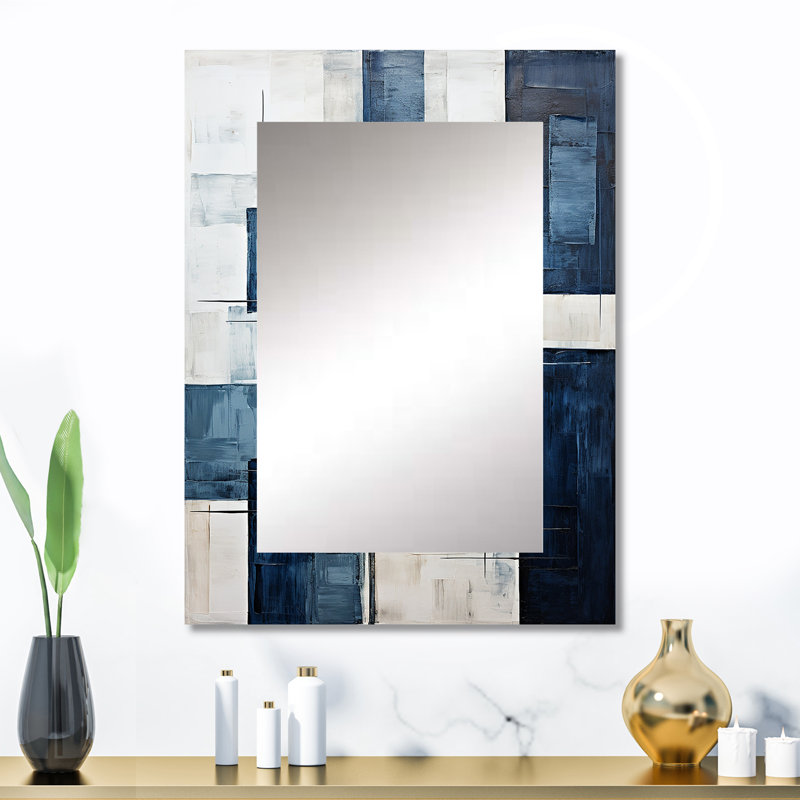 Indigo Illusion Abstract Shapes V - Abstract Shapes Decorative Mirror, Black Wall Mirror, Printed Metal Art, 32" x 24"