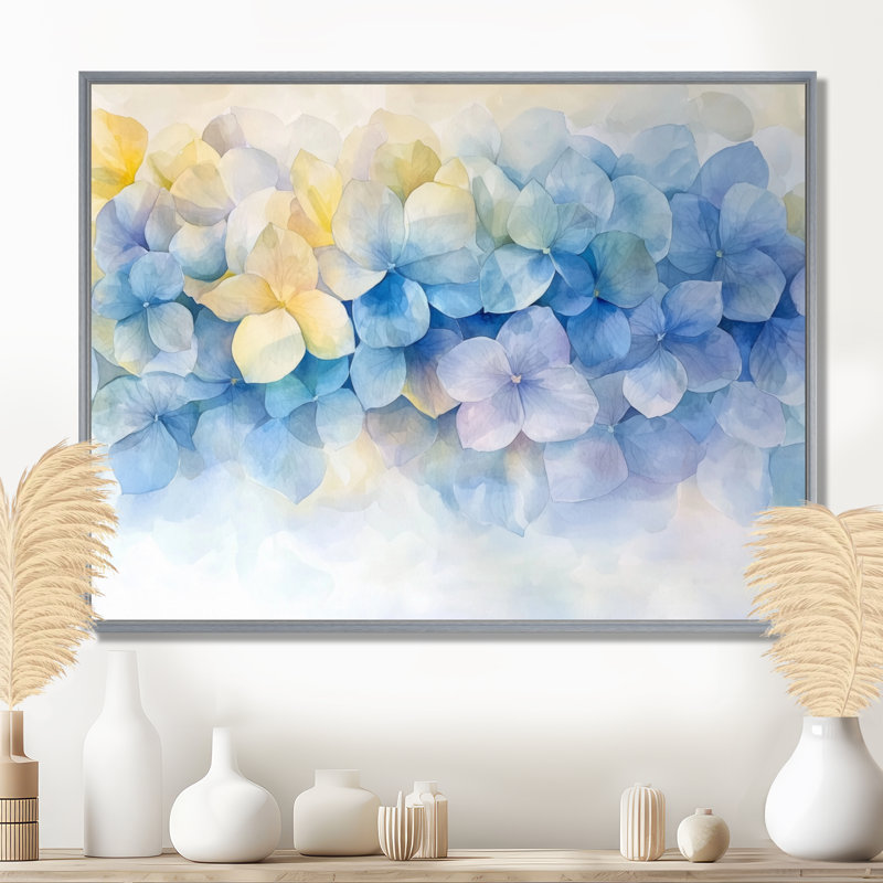 «Abstract Hydrangea Horizon Of Simplicity VI», art mural sur toile, Impression sur cadre flottant, Argent argent
