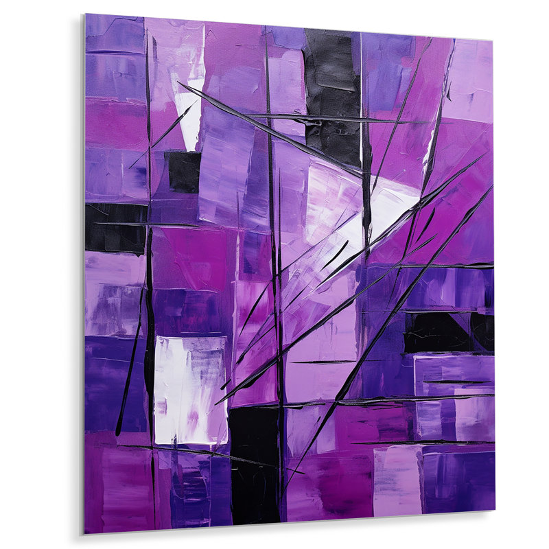 Tachisme mauve cubisme pinceau 1 - art mural en métal Tachisme, H 20 po x l 12 po x P 1 po