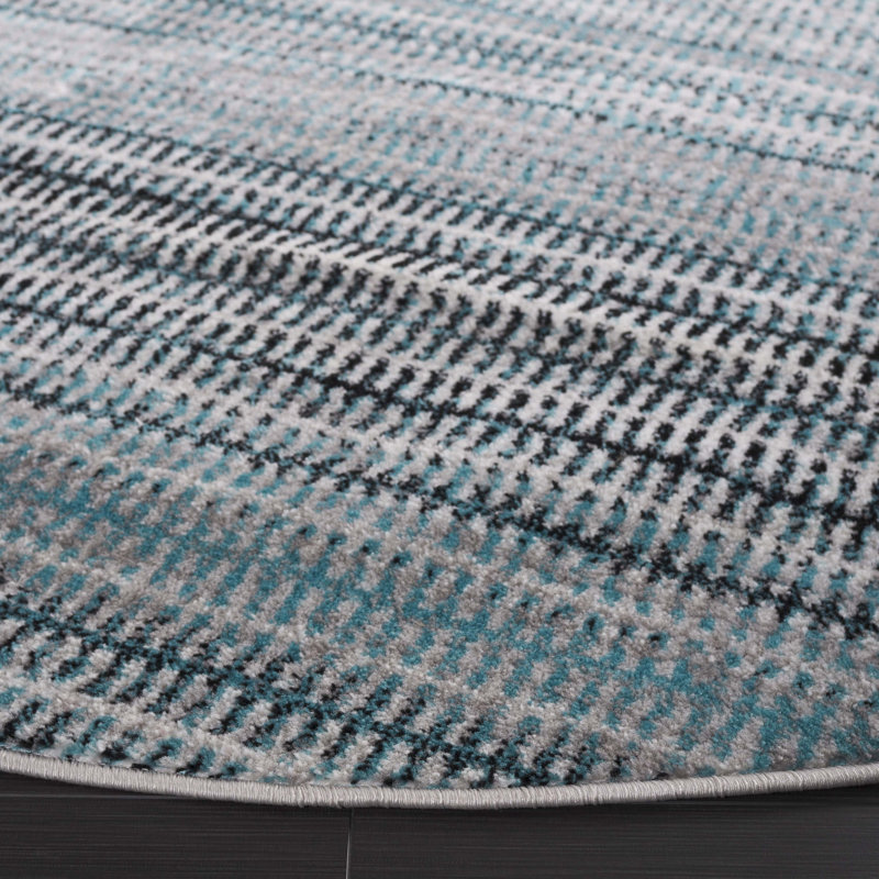 Tapis sarcelle / gris Cohn, Rond 6 pi 7 po