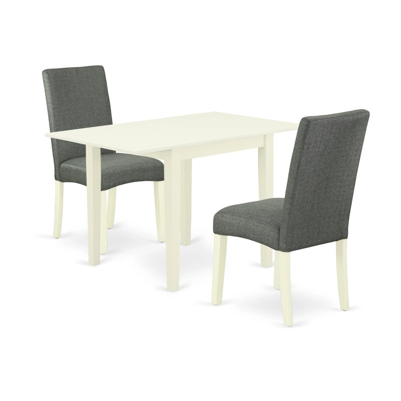 Ensemble de salle à manger 3 pièces pour petits espaces comprenant une table de salle à manger rectangulaire avec Dropleaf et 2 chaises de salle à manger Parson en tissu gris, lin blanc