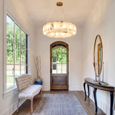 Modern Double-tier Alabaster Chandelier–natural Stone Pendant Light For Dining & Living Spaces.