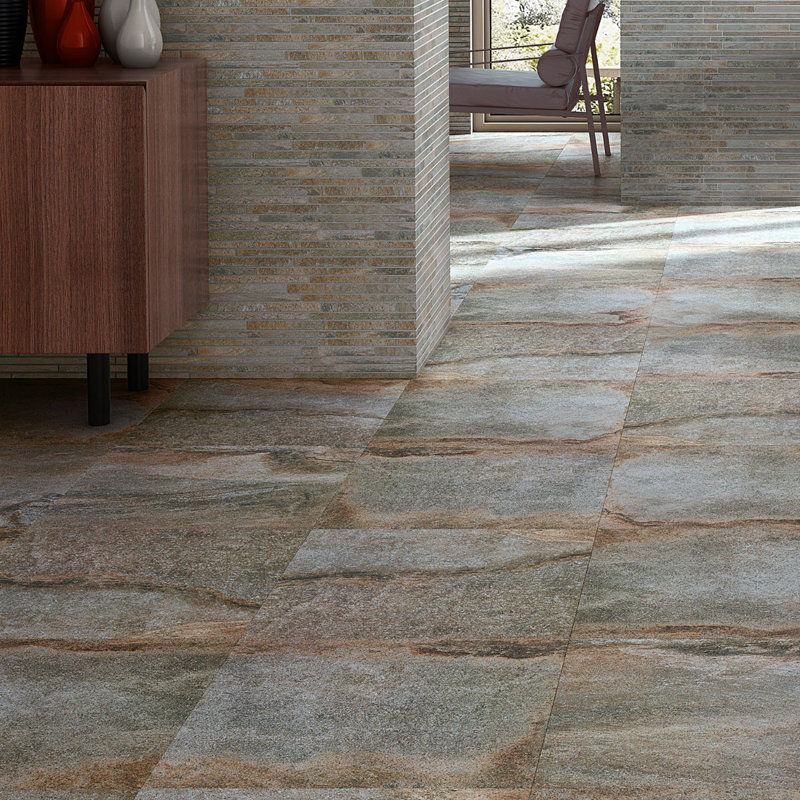 Mesa 23.62" x 23.62" Matte Limestone Look Porcelain Floor and Wall Tile (15.49 Sq. Ft./Case), Brown/Gray