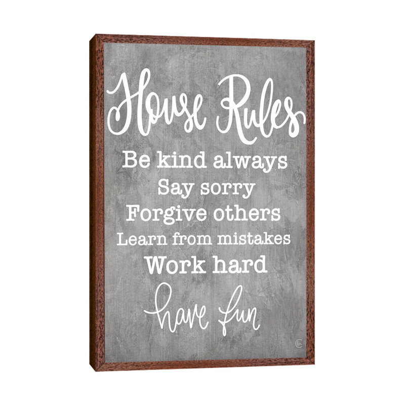 House Rules - Print on Canvas, 66.04cm H x 45.72cm W x 3.81cm D, Classic Brown Wood Framed