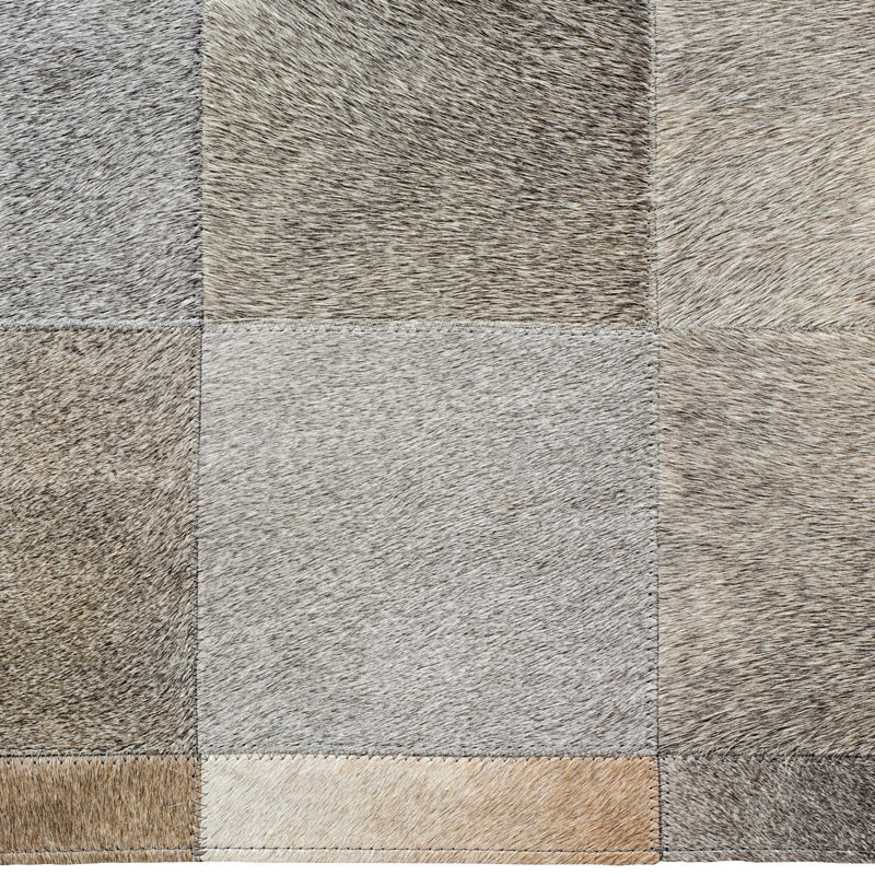 Tapis gris / ivoire en cuir fabriqué à la main Ares, 9 x 12
