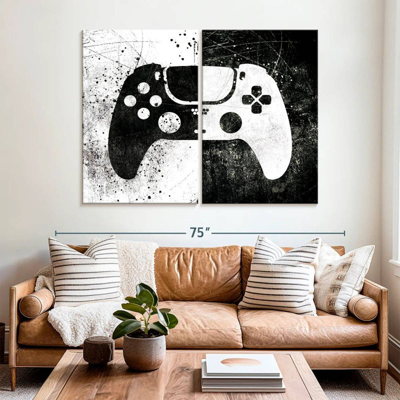 Ensemble de 2 manettes de jeu grunge sur toile, H 45 po x l 61 po x P 1,25 po
