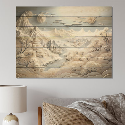 Abstrait Snowy Winter Mountains II - Paysage abstrait sur bois