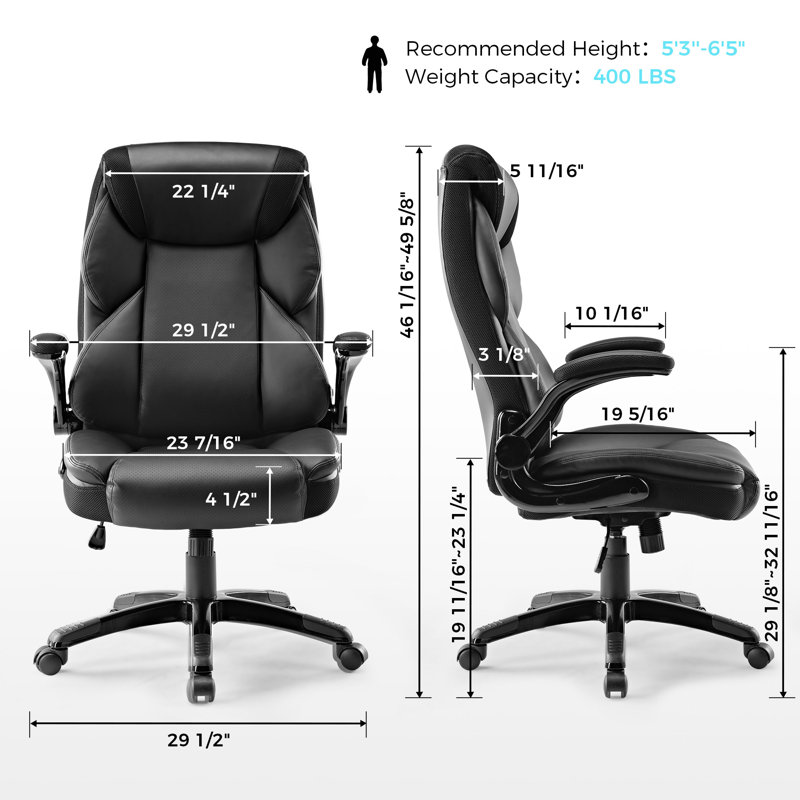 Fauteuil de direction surdimensionné ajustable en similicuir, Noir, Noir, noir, noir, noir