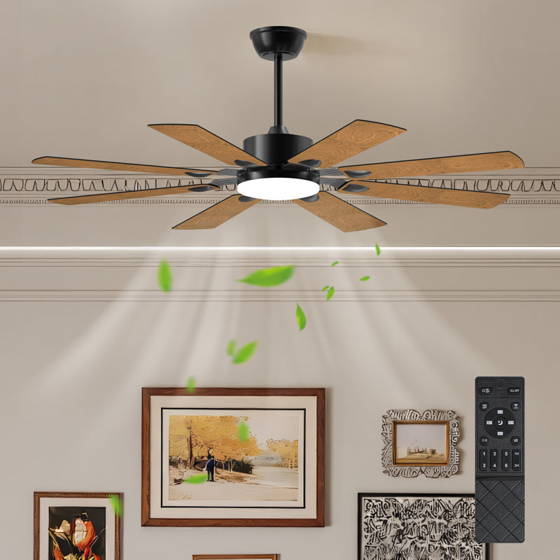 52 Inch Ceiling Fan with Lights and Remote Control, 8 Plywood Blades, 6-Speed Noiseless Reversible DC Motor, 3CCT, Windmill Ceiling fan for Kitchen, Bedroom, Living Room