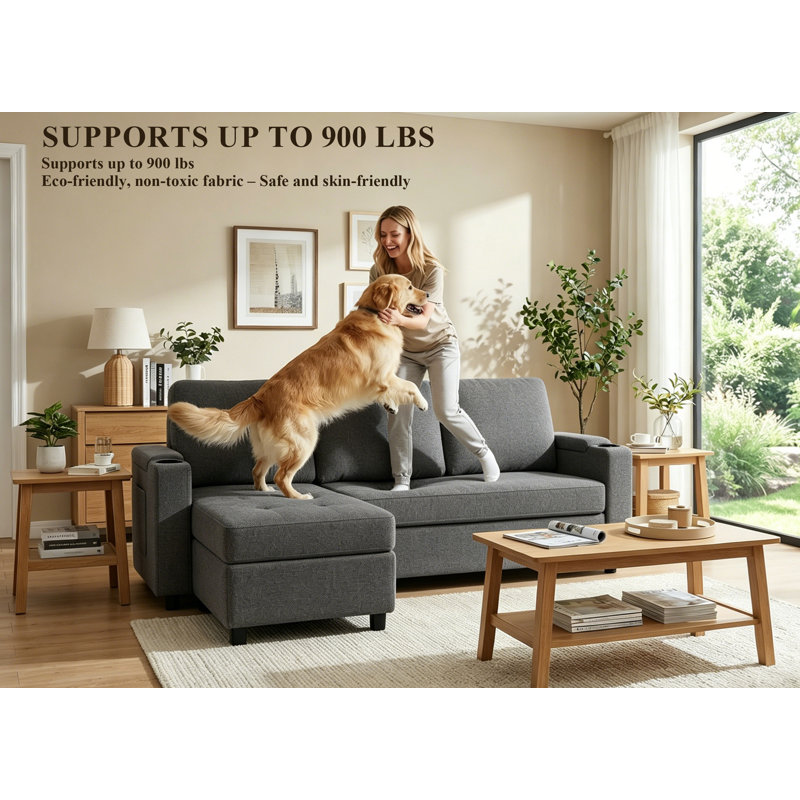 3 Seater Linen Blend Sofa Bed, Black