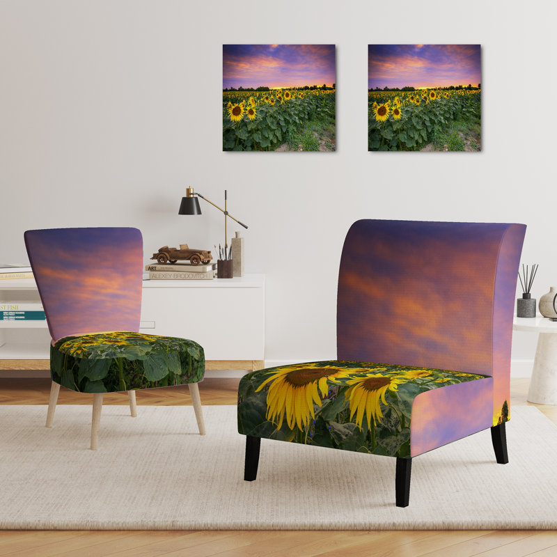 Accent Chair, Beige Floral Pattern Upholstered Decor - Beige Floral Pattern II, Dark Purple/Green/Yellow