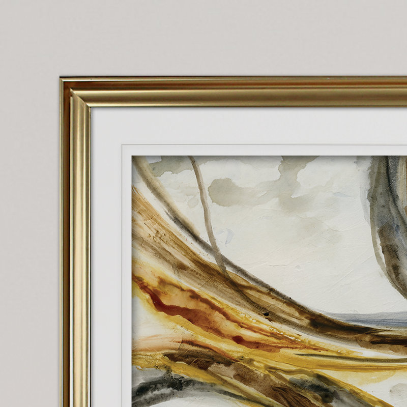 « emboldened abstract », reproduction de peinture à l’acrylique encadrée, H 30 po x l 40 po x P 1,5 po, Or