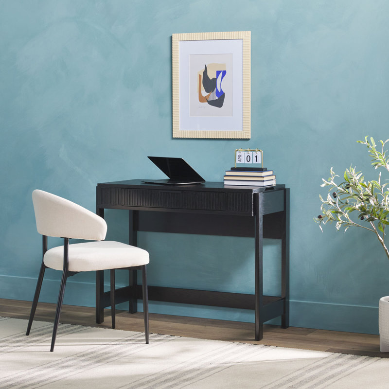 Jorah Reeded Lift-Top Desk with Drawer, Black