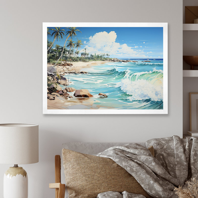 " Blue Tropical Serenity II ", 34" H x 44" W x 1.5" D, White Single Picture Framed