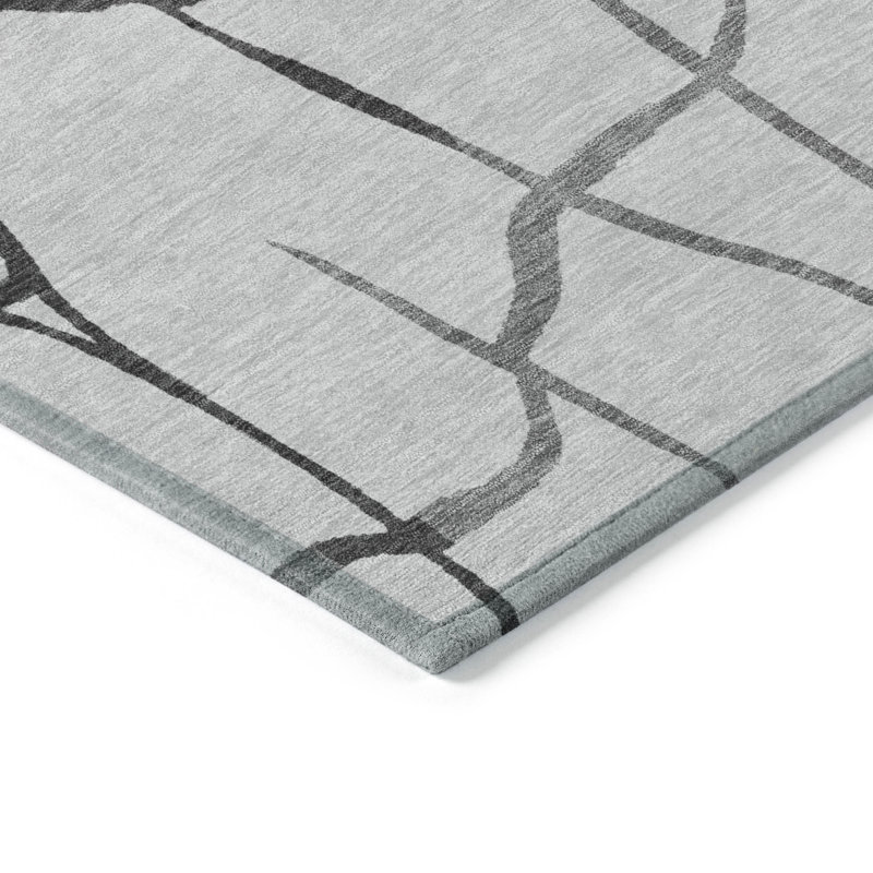 Gray Rectangular Washable Synthetic Flat Woven Rug, 3' x 5'