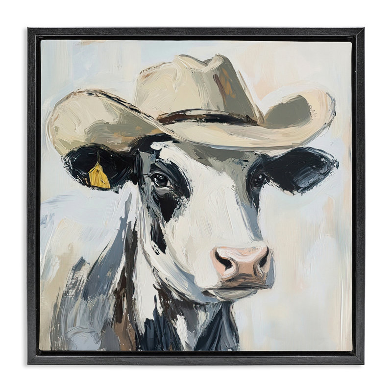 Cadre flottant Cowboy Carl Cow, design par Tina LeCour, H 18 po x l 18 po, Cadre flottant noir de jais