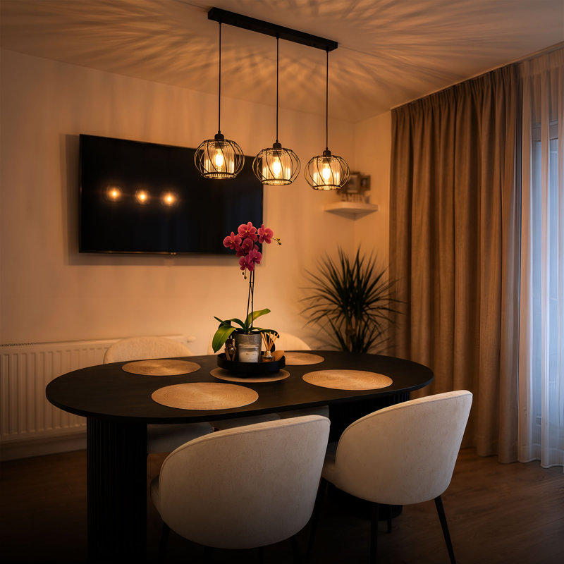 3 - Light Kitchen Island Pendant, Black