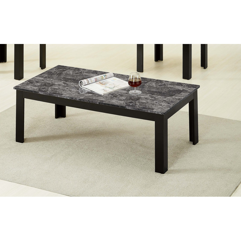 Ensemble de 3 pièces Table basse rectangulaire de style traditionnel Table de bout carrée Pieds en bois Plateau en faux marbre