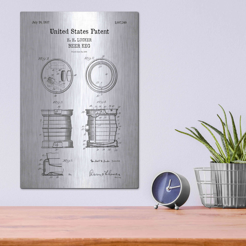 «Beer Keg Blueprint Brevet White» par Patents, H 16 po x l 12 po