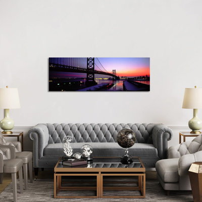 Suspension Bridge Across a River, Ben Franklin Bridge, Philadelphia, Pennsylvania, USA 1 Piece Wrapped Canvas Panoramic Wall Art