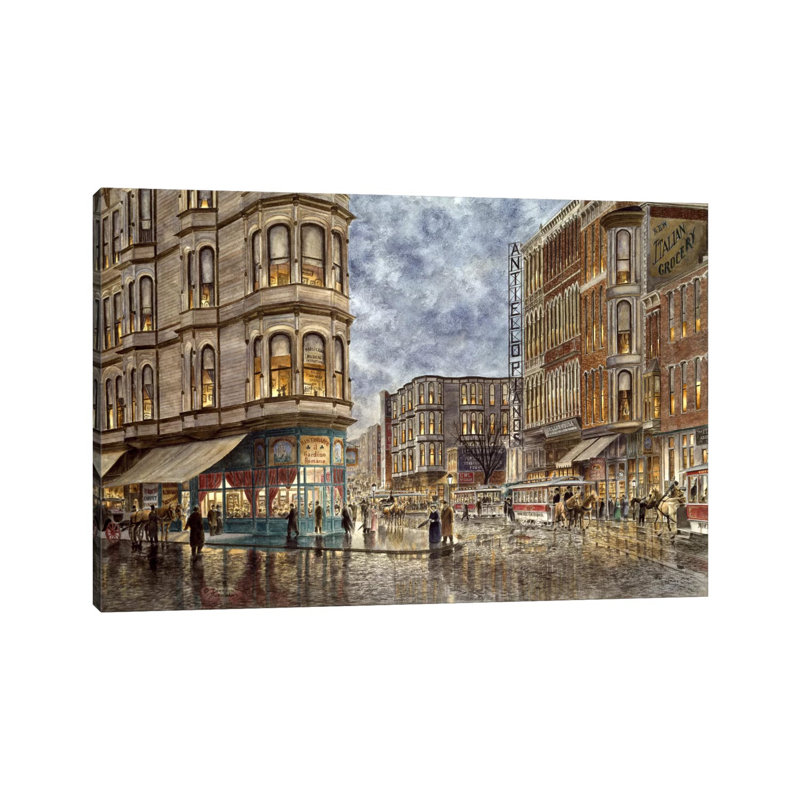 Dinner Hour, San Francisco, Ellis And Market St by Stanton Manolakas - Wrapped Canvas Print
