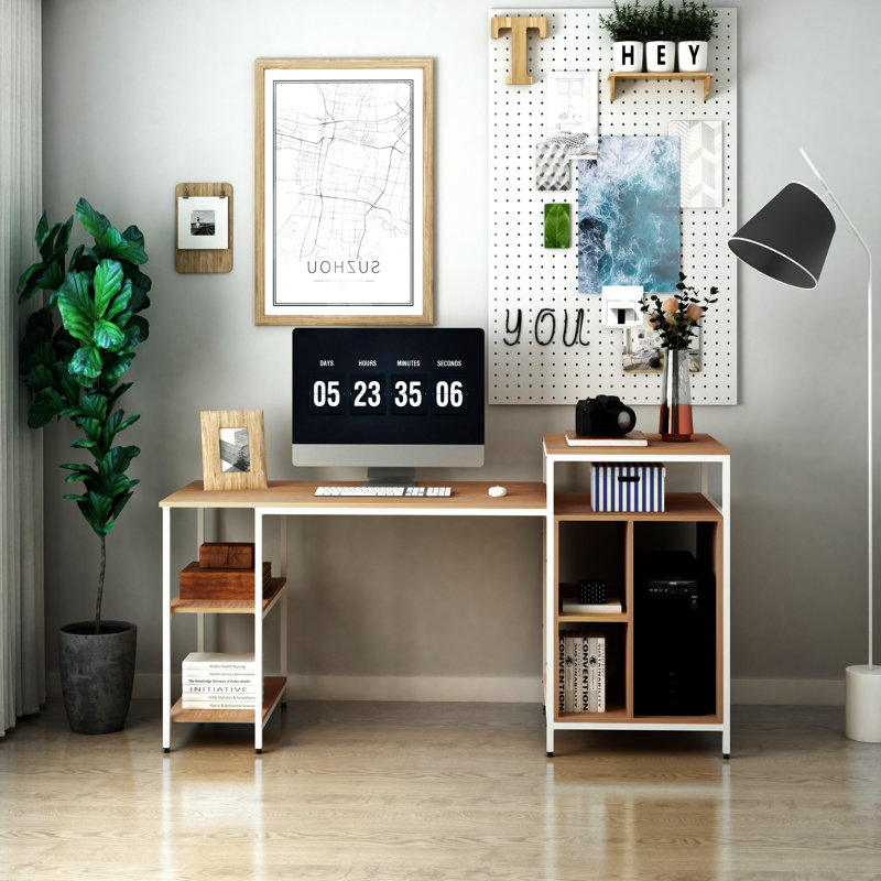 68 Inch Office Table Computer Desk Workstation Bookshelf With CPU Stand, Natural