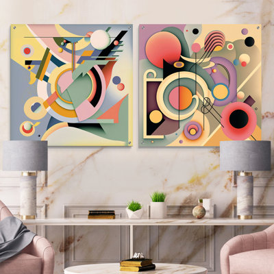 Pastel Art déco III - Ensemble de 2 verres muraux abstraits géométriques en acrylique