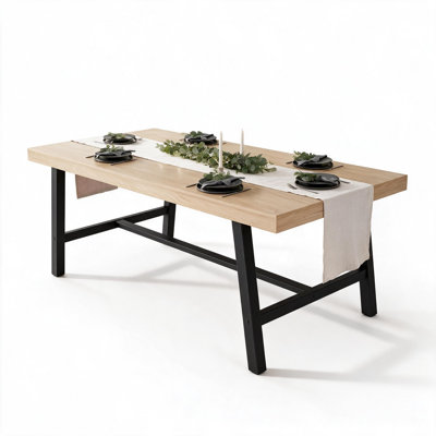 Industrial Rectangular Dining Table for 6-8 People, 70.9" Large Kitchen Table with Sturdy Iron Frame & MDF Top, Scratch-Resistant Waterproof Surface f