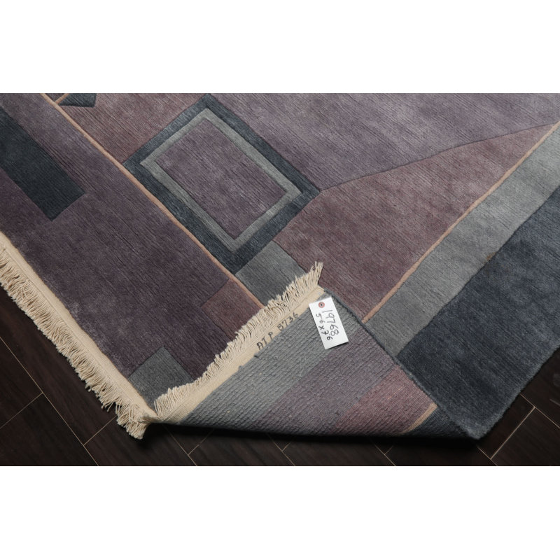 Tapis contemporain tibétain gris en laine noué à la main 5 pi 6 po x 7 pi 6 po