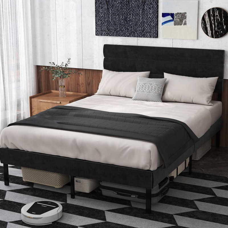Upholstered Platform Bed Frame, Black, Queen
