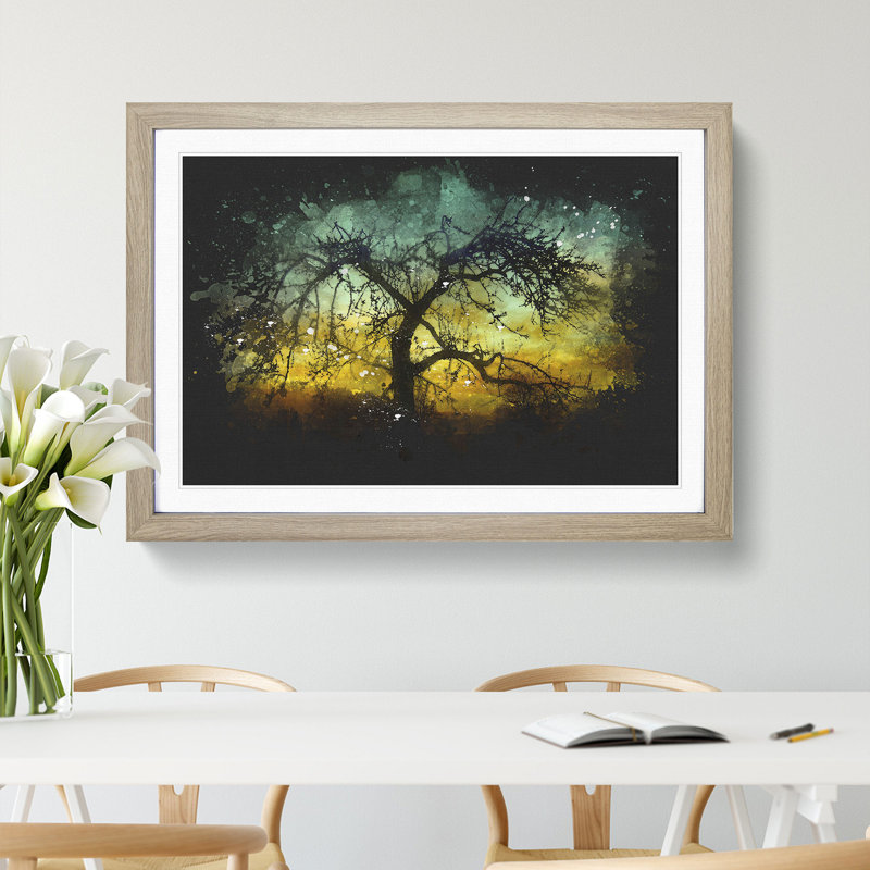 Tree at Sunset Vol.4 - Picture Frame Graphic Art, 27cm H x 36cm W x 2cm D, Oak