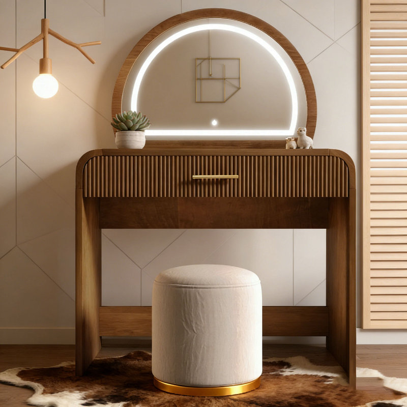 Coiffeuse 39 "avec miroir et écran tactile, coiffeuse avec tiroir pour chambre à coucher, Espresso